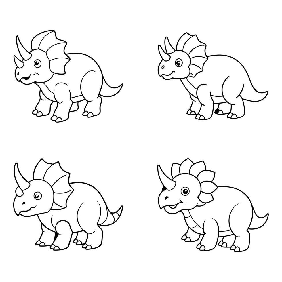 Four Cute Triceratops Dinosaurs Coloring Page Illustration vector