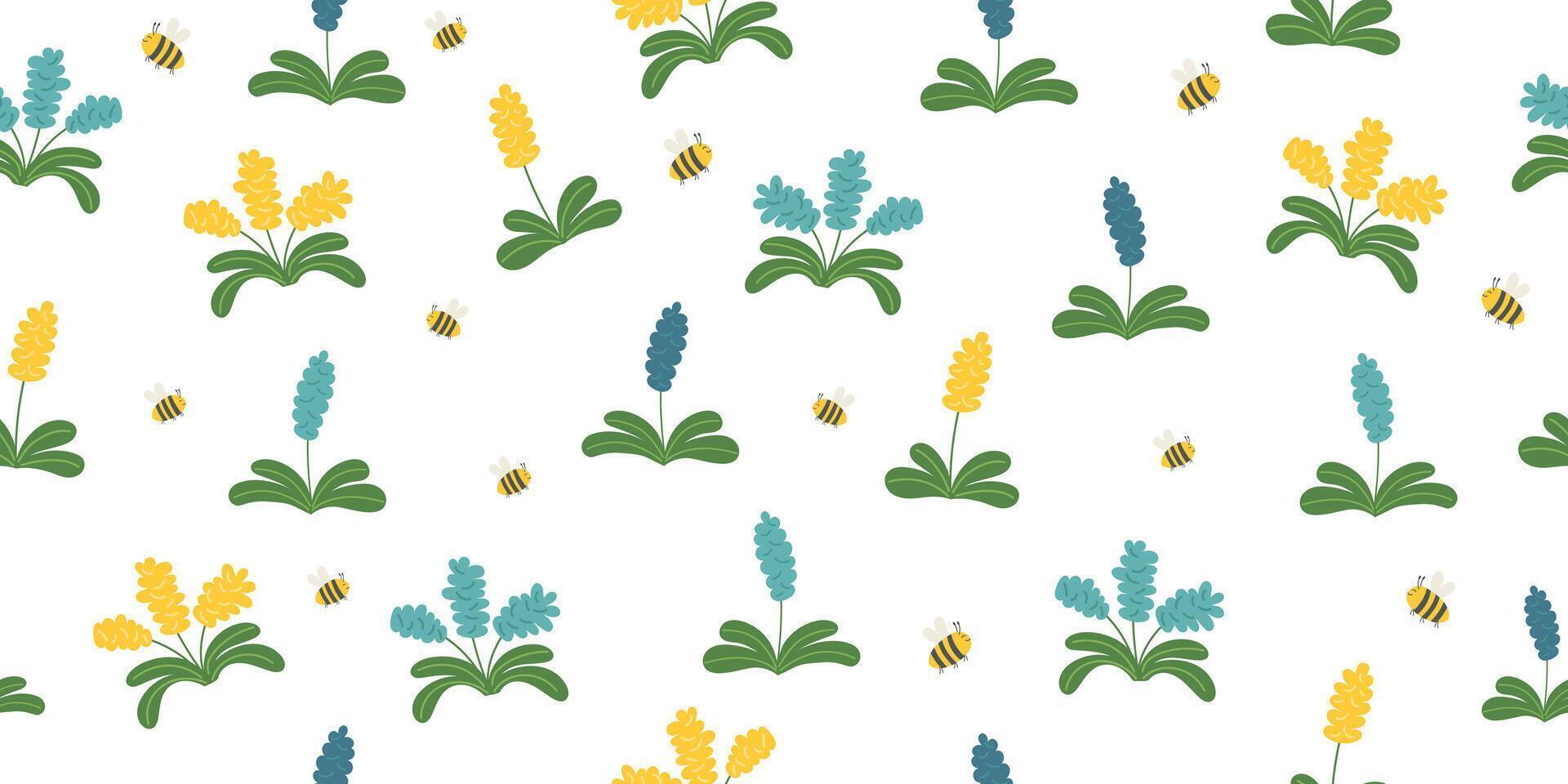Gardening, spring and nature concept seamless pattern. Nature floral background of flowers isolated on white. vector