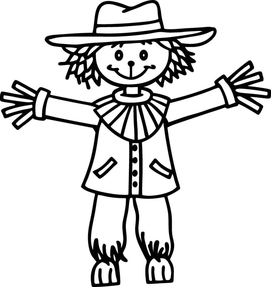 Adorable Scarecrow Line Art - Simple Autumn Harvest Character Illustration vector