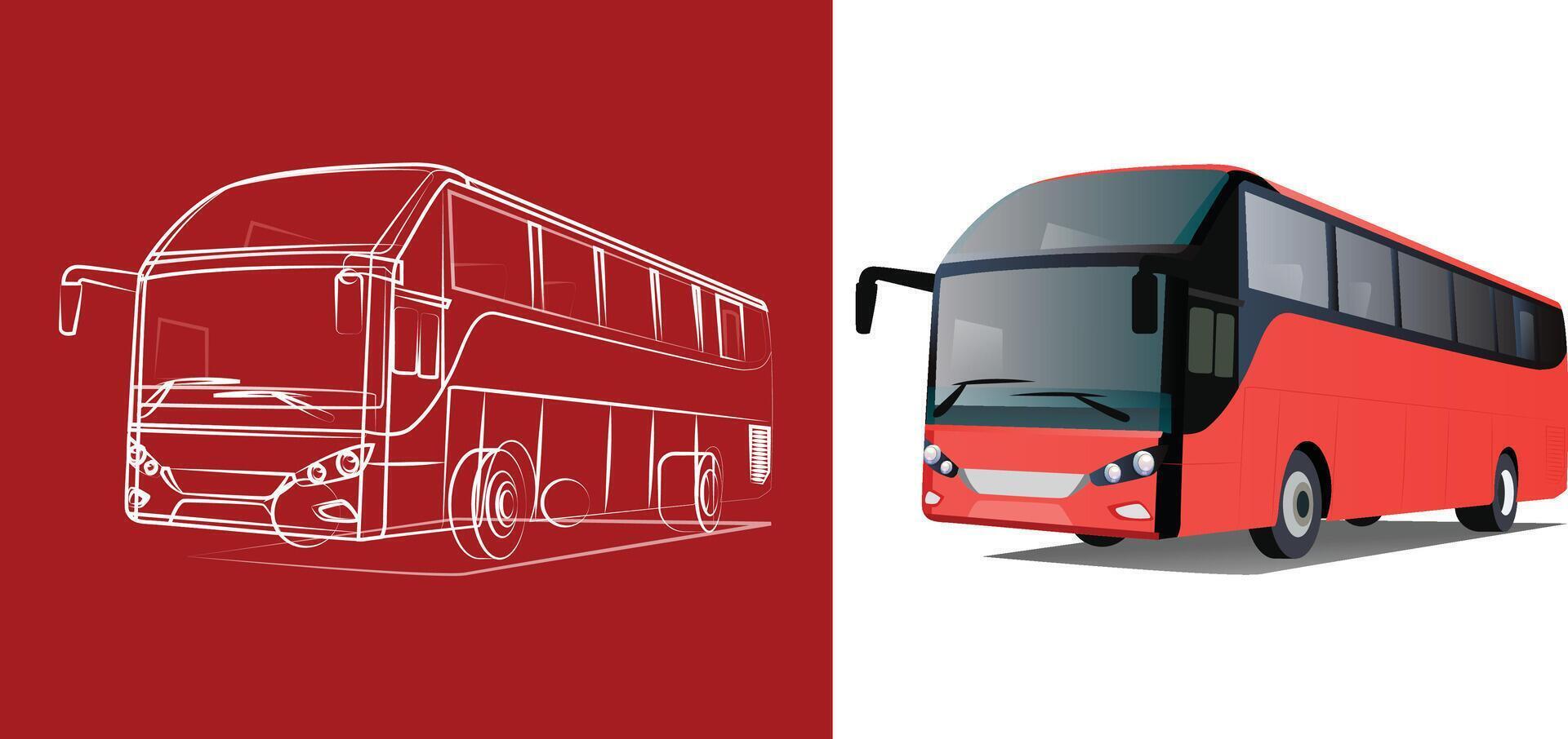 Bus frontal on going illustration side view with line art vector