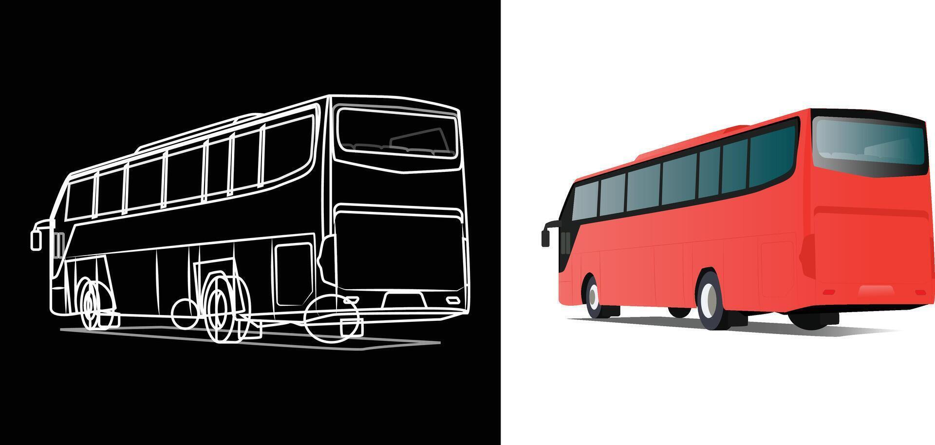 Bus on going illustration back view with line art vector