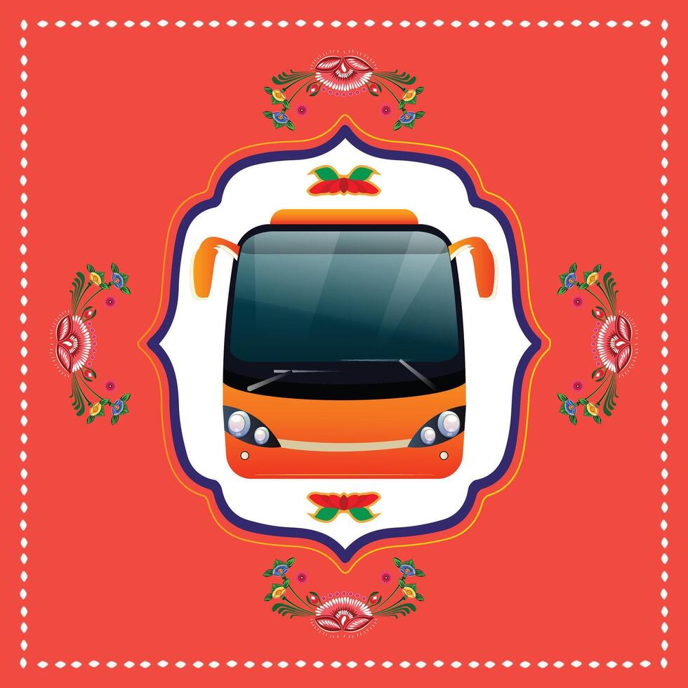 Bus front view in a colorful background. vector