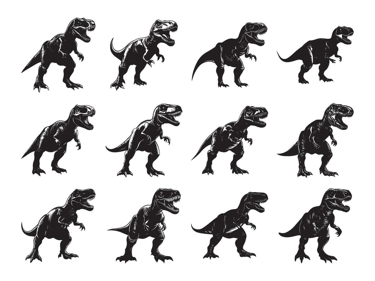 Set of tyrannosaurus rex silhouette vector