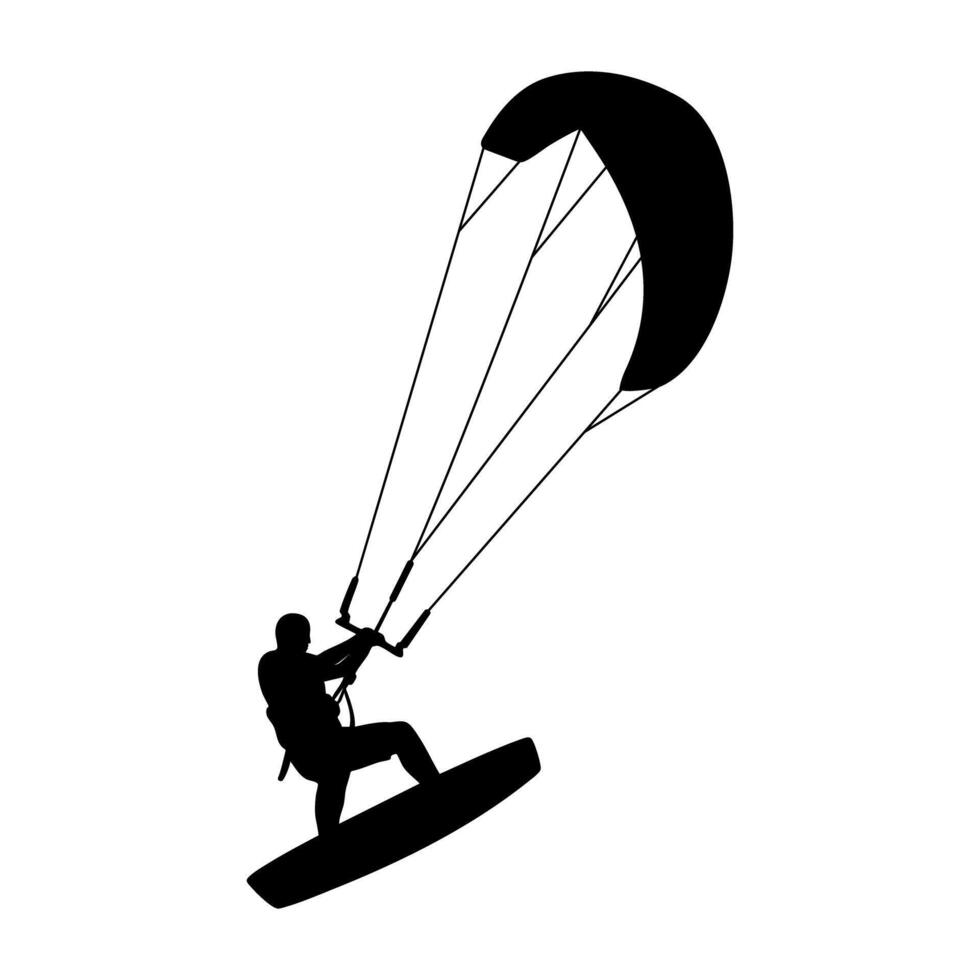 Kitesurfer with kite in motion silhouette illustration vector