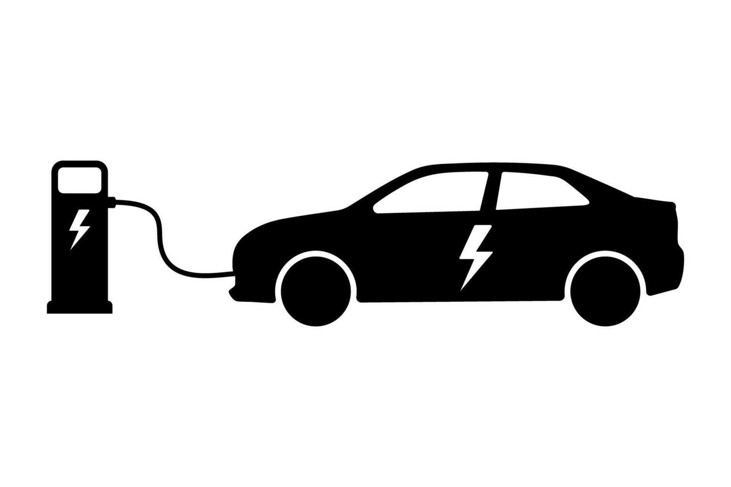 Electric car charging at the station icon illustration vector