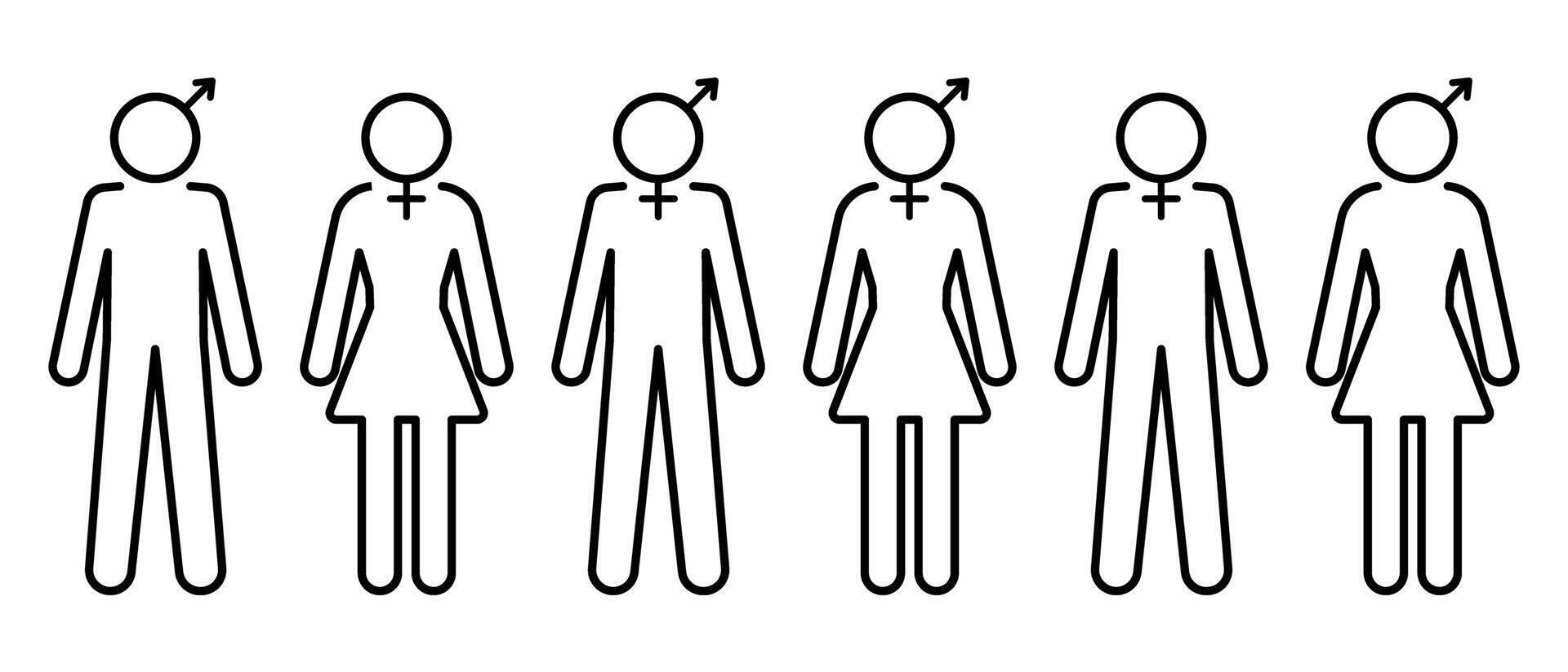 Set of Diverse gender icon symbol outline illustration vector