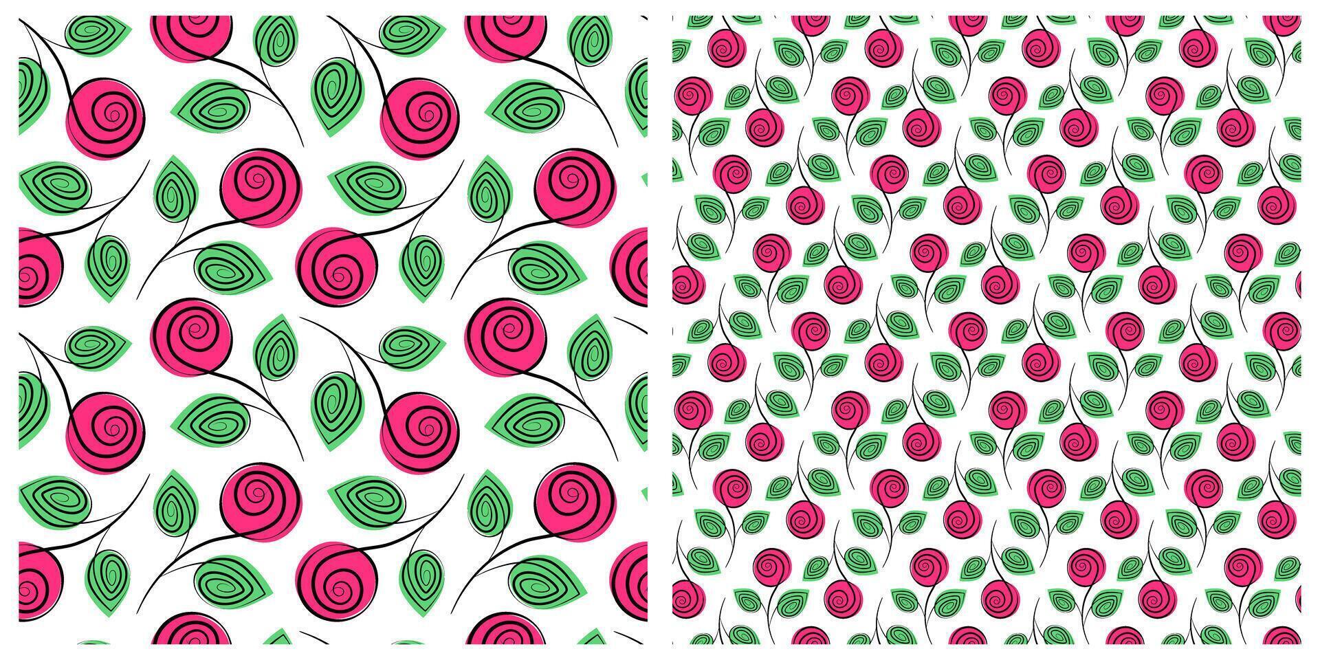 Freehand Blossom Rose bud on stick Stylized Seamless Patterns Design idea Transparent Background Set. Isolated design Wrapping Wallpaper Thematic cards or web promo banner, leaflets, label, tag vector