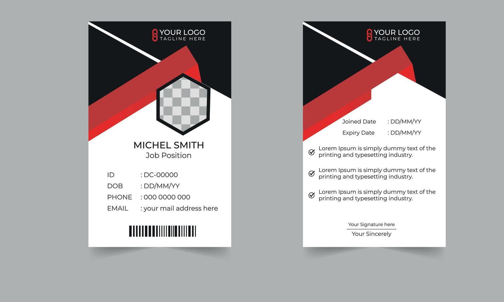 Office ID card for corporate office, business centre, and all staff vector
