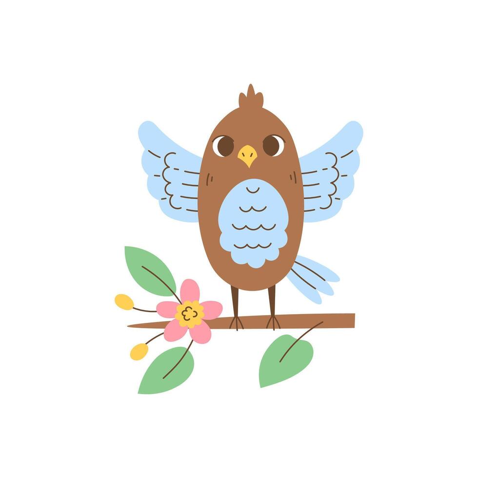 Bird Perched on Blooming Branch vector