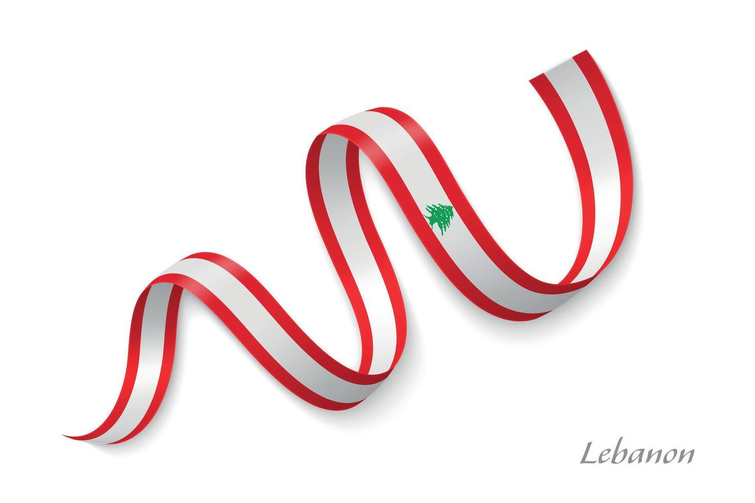 Lebanon flag ribbon waving national colors vector