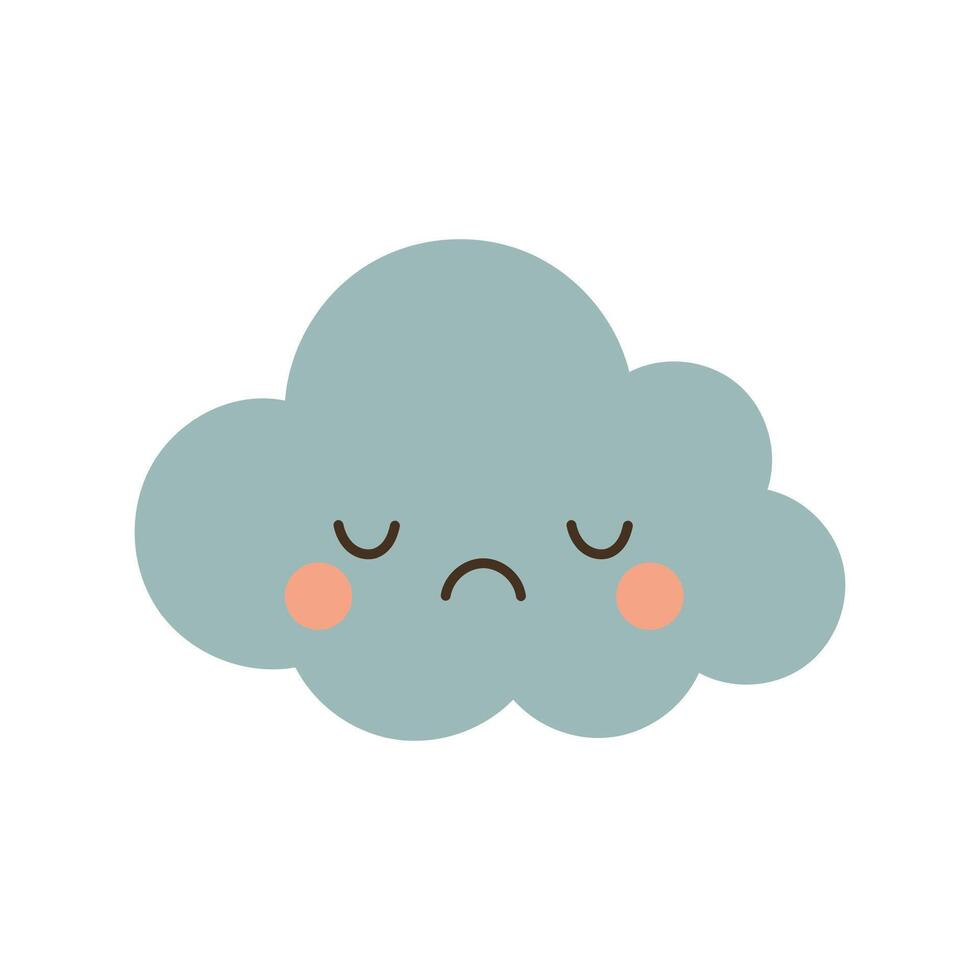 Moody gray cloud with closed eyes and soft frown, perfect for emotional weather icons, quiet sky moods, and simple cartoon-style illustrations vector