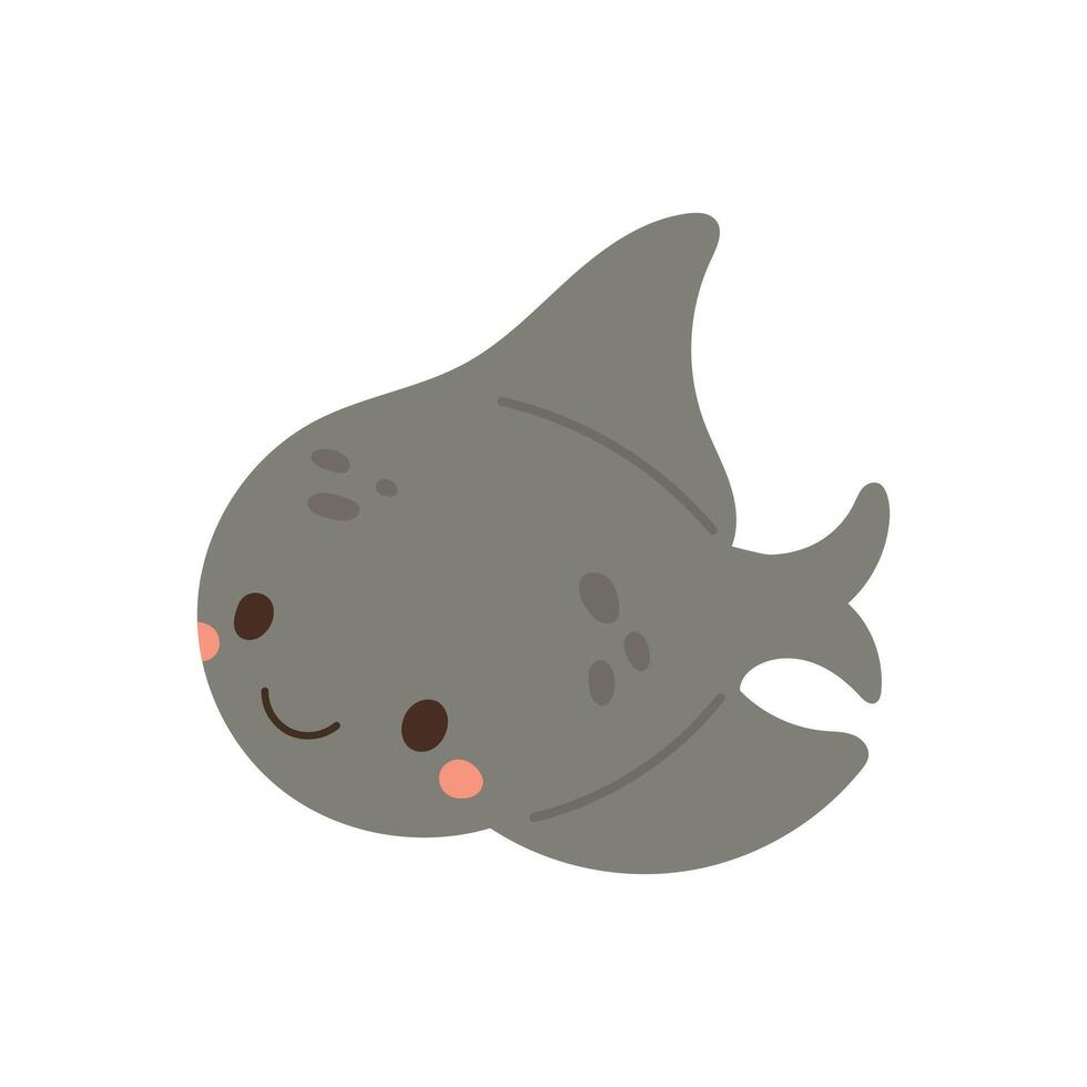 Gray fish illustration with a friendly expression, ideal for underwater themes, marine icon sets, and educational biology visuals for kids vector