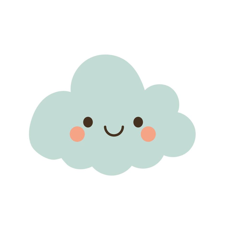 Happy pastel cloud with a soft face and gentle blush, ideal for cheerful weather visuals, children sky themes, and calm atmosphere designs vector