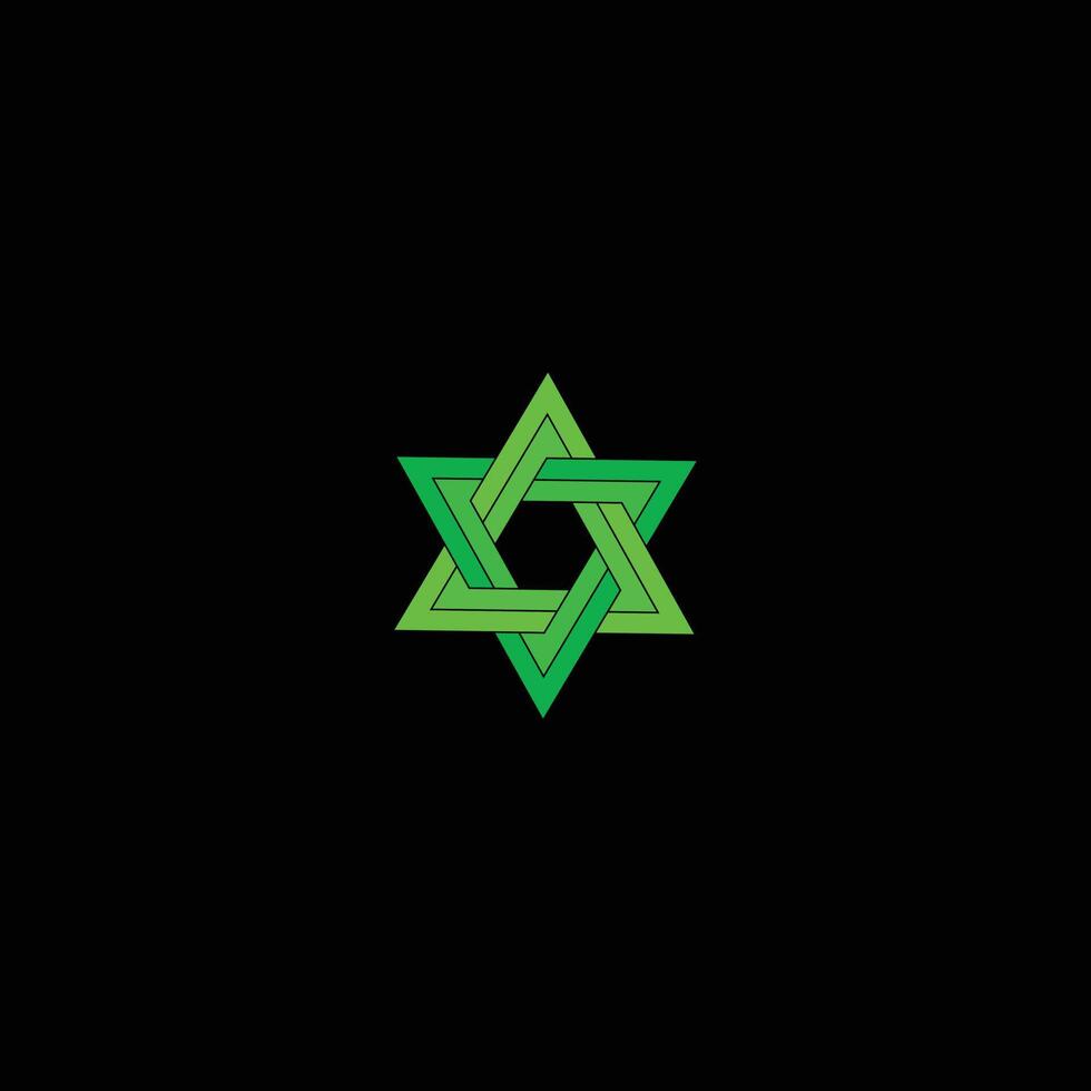 Green Interwoven Star of David or Double Triangle Monogram with black background. vector