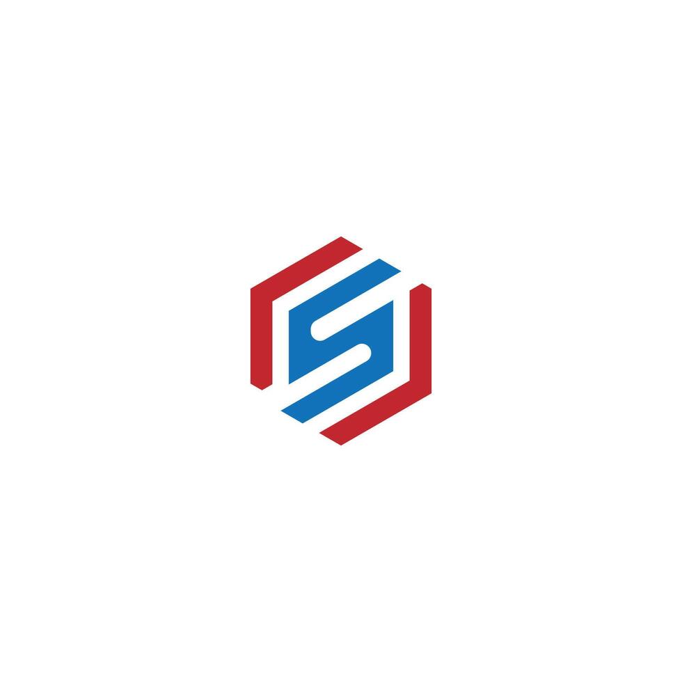 Geometric S Hexagon Logo in Red and Blue vector
