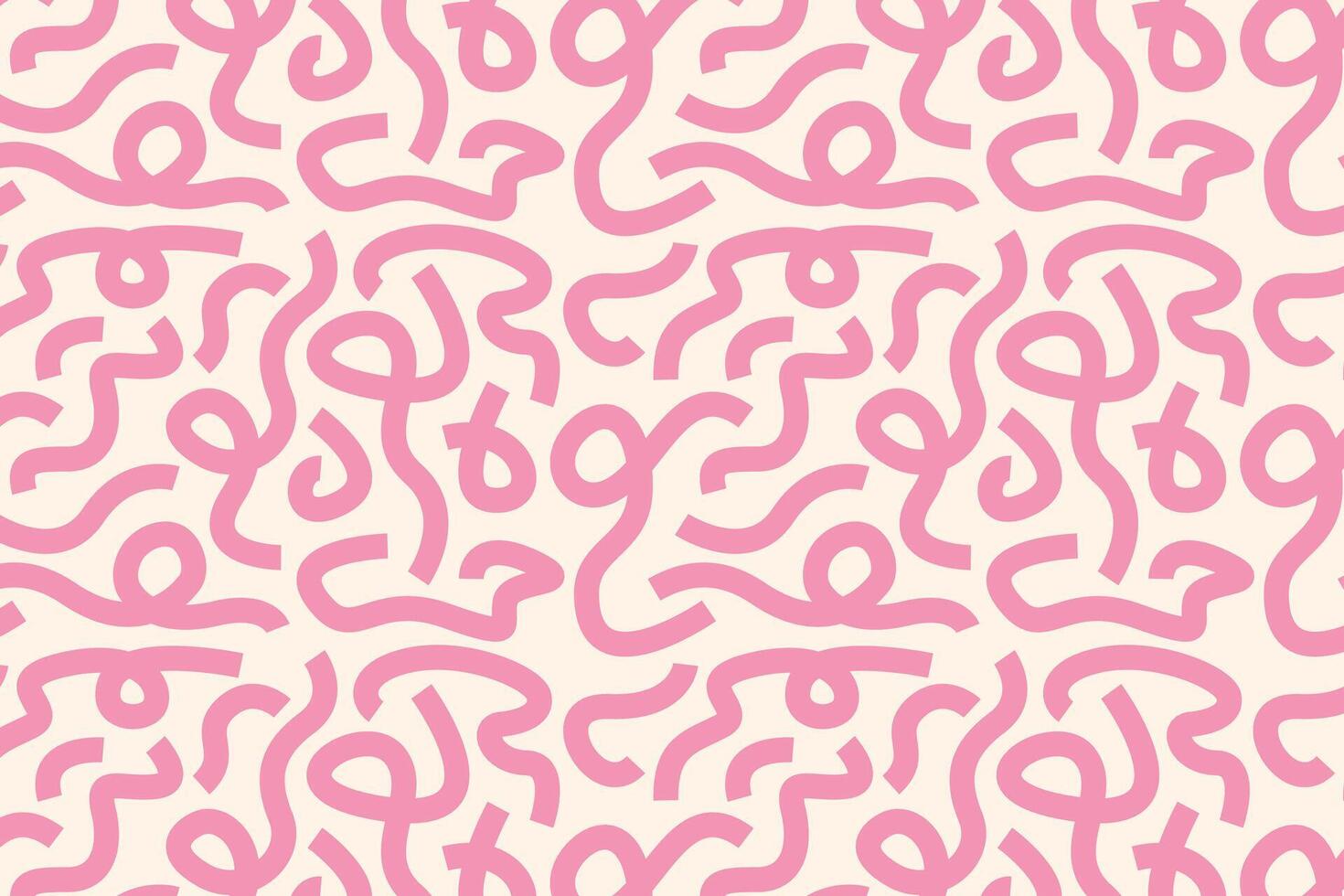 A modern pattern of abstract squiggles in pink on a cream background. Great for textiles, packaging, branding, and web design. vector