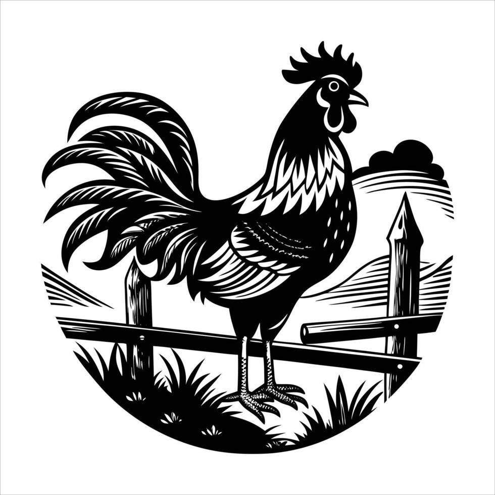 rooster crowing at dawn perche vector