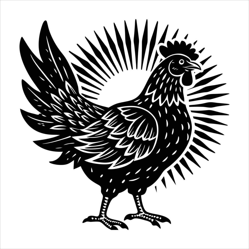a chicken standing tall with wing vector