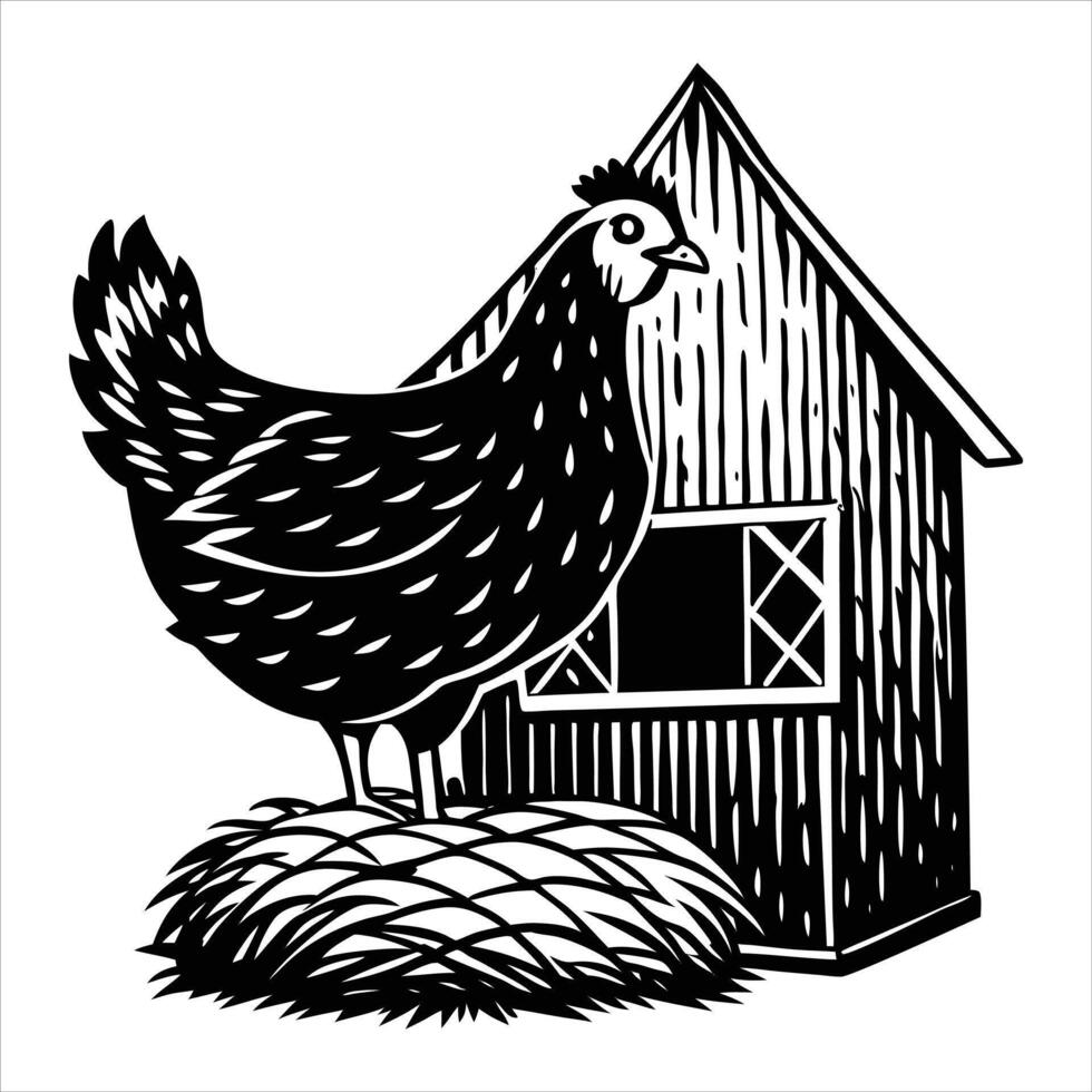 chicken perched atop a hay bale vector
