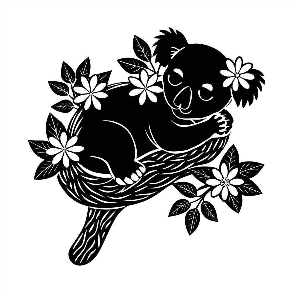 Koala Sleeping Tree Branch Stock vector