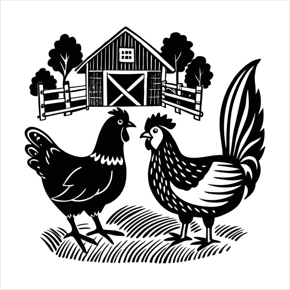 Two Roosters Facing Each vector