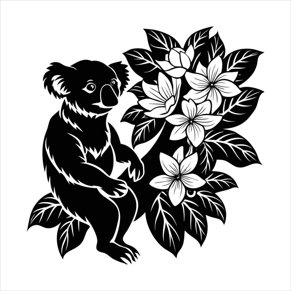 A koala on a tree with flower vector
