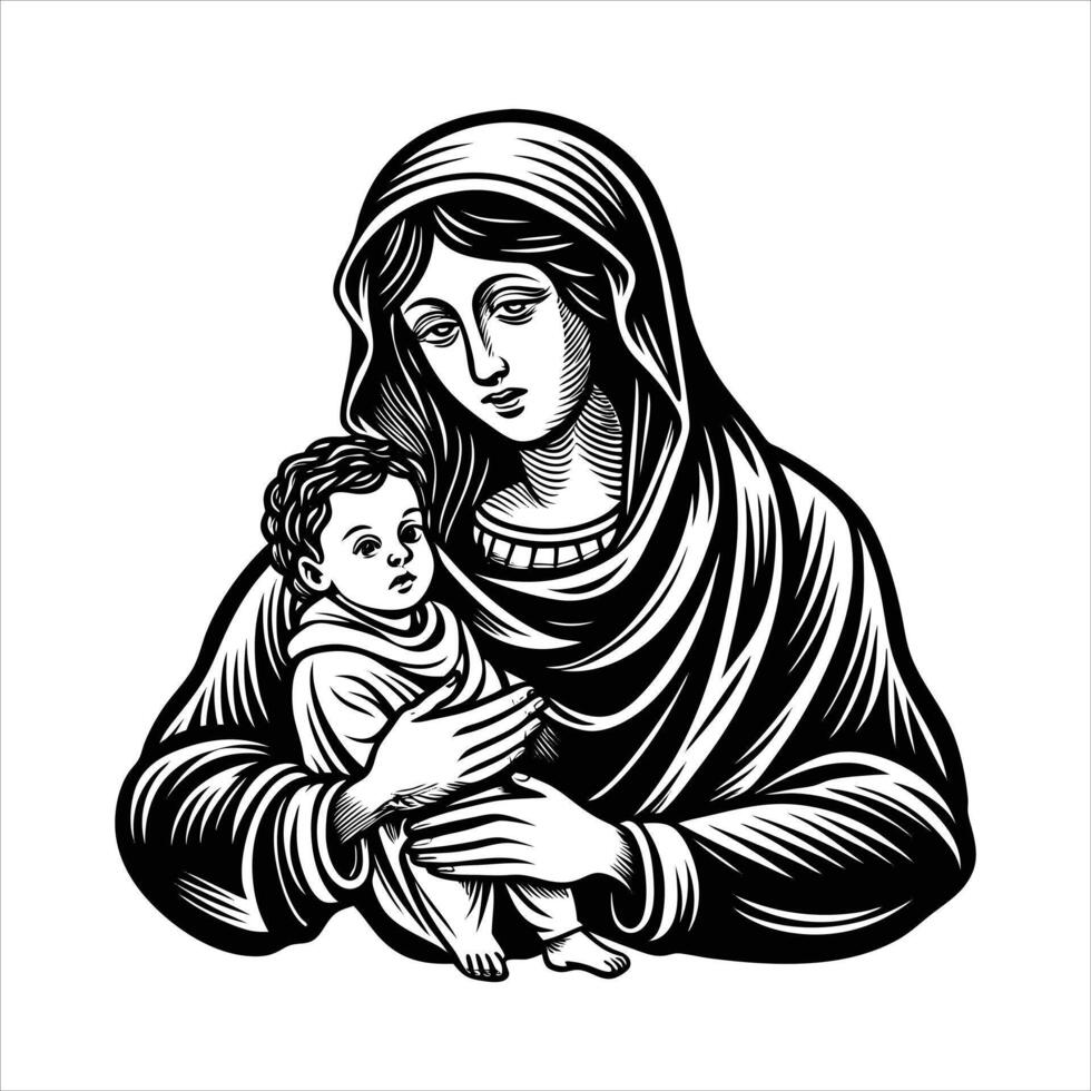 Blessed Virgin Mary With Jesus. vector