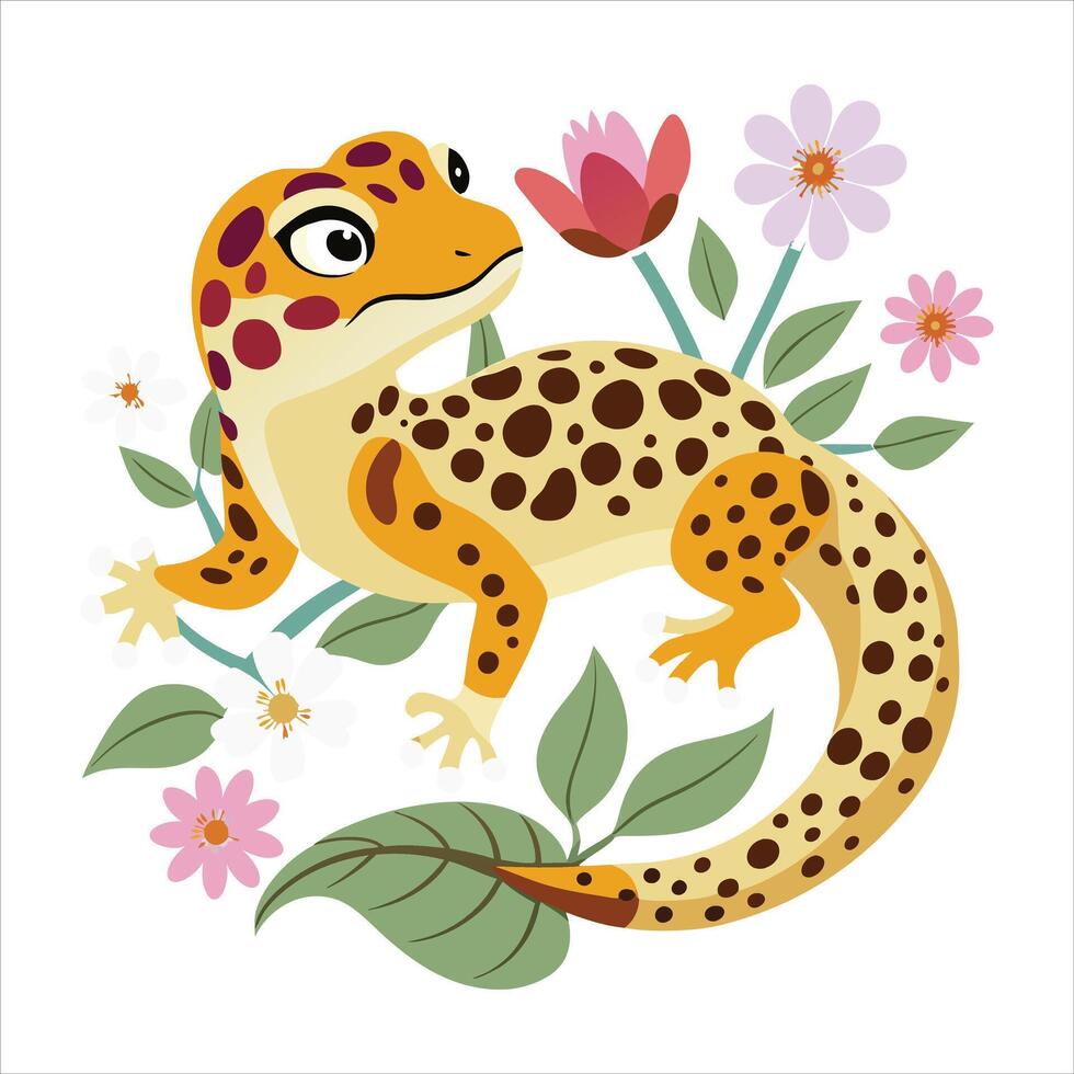 leopard gecko with flowers vector