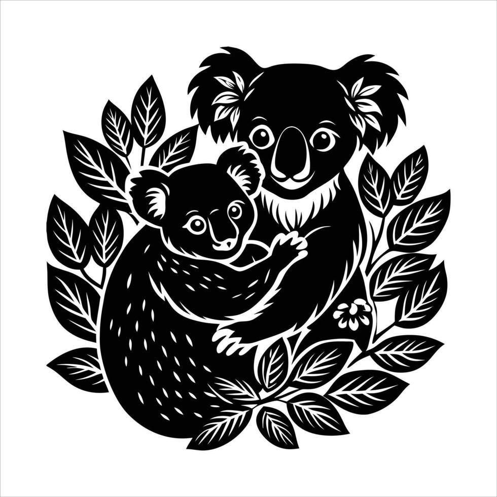 mother koala and joey surrounde vector