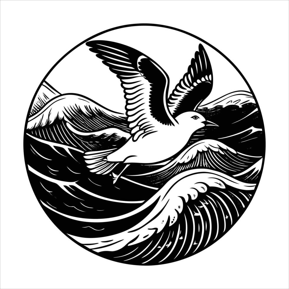 seagull gliding above crashing ocean vector