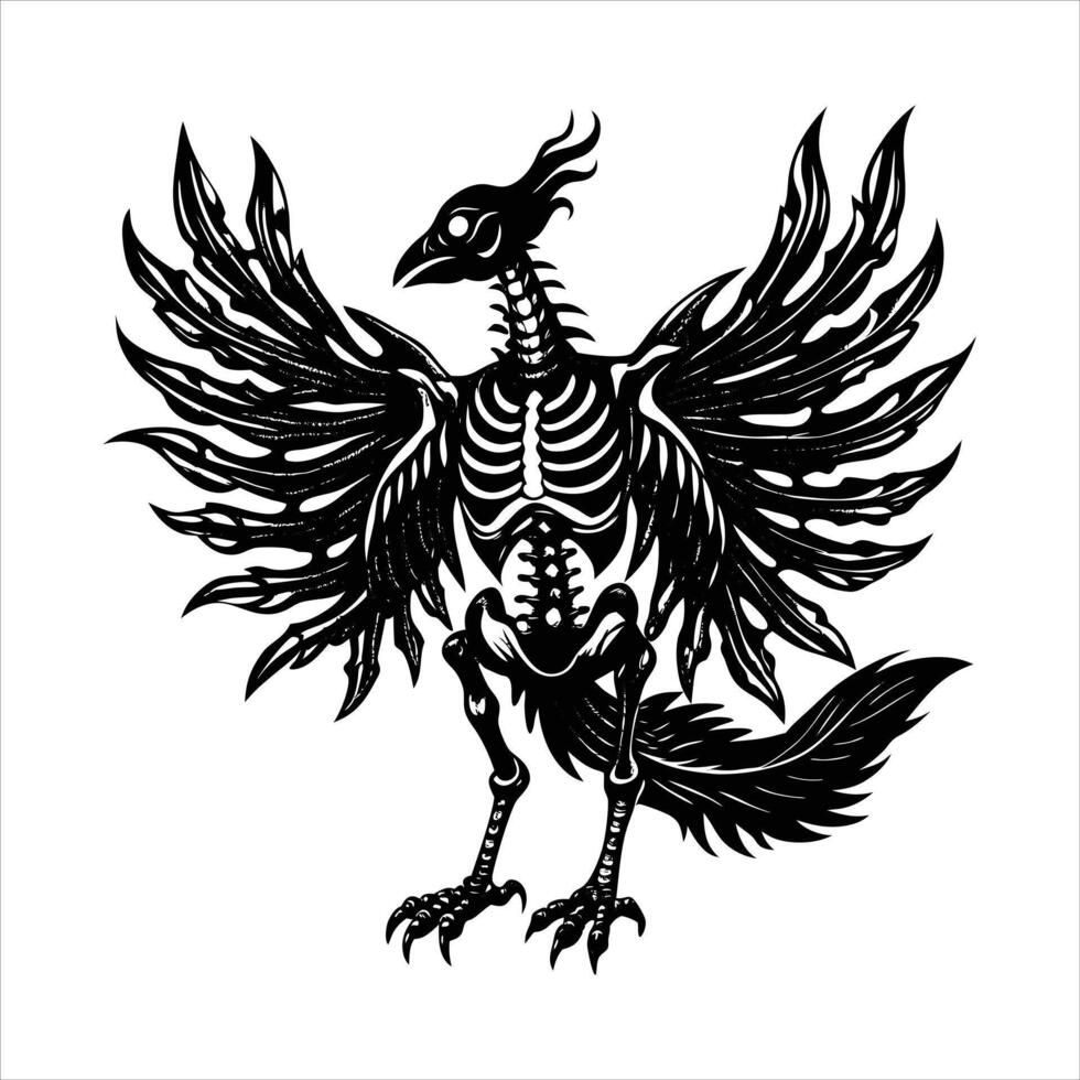 skeletal phoenix with embers vector