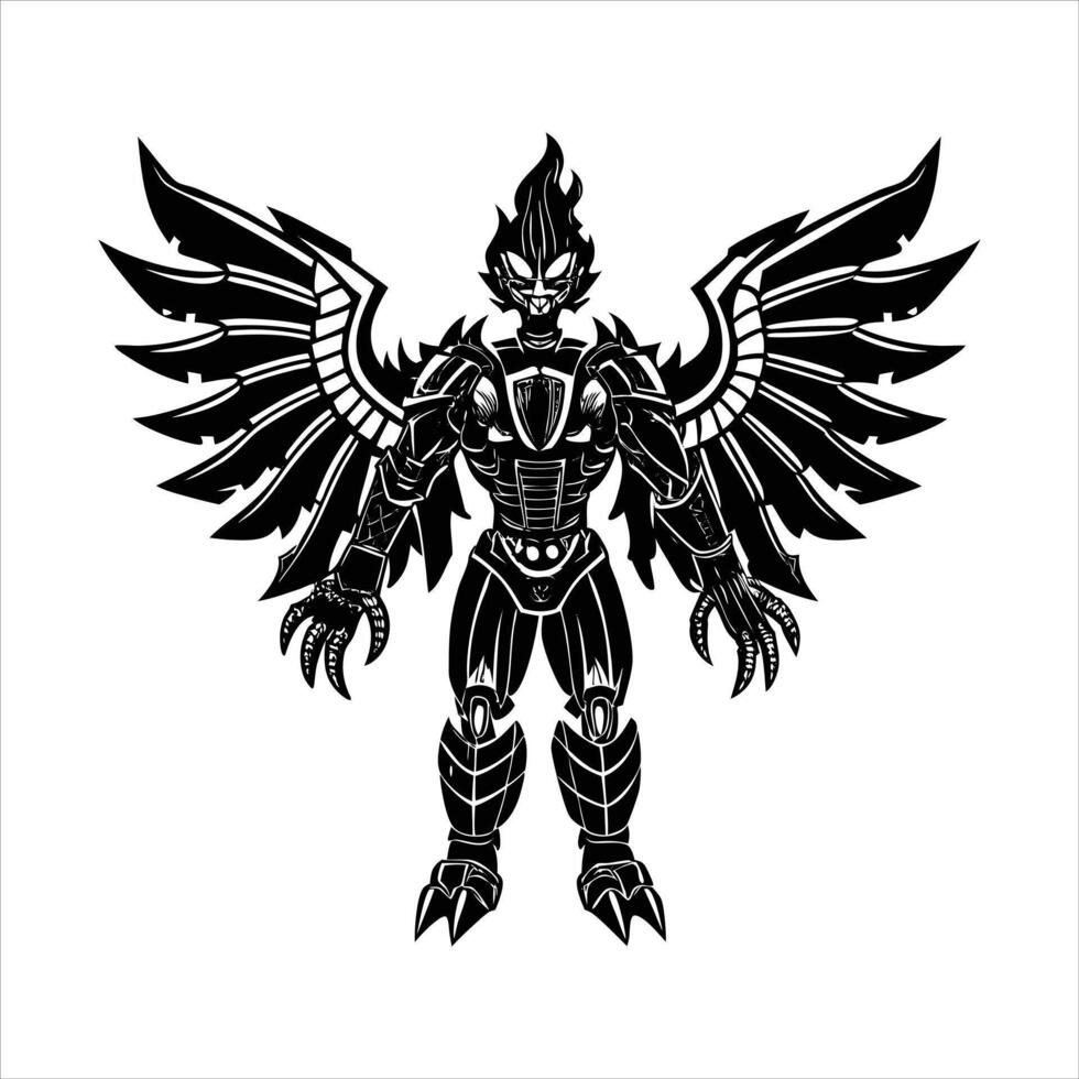 Bold robotic bird with wing vector