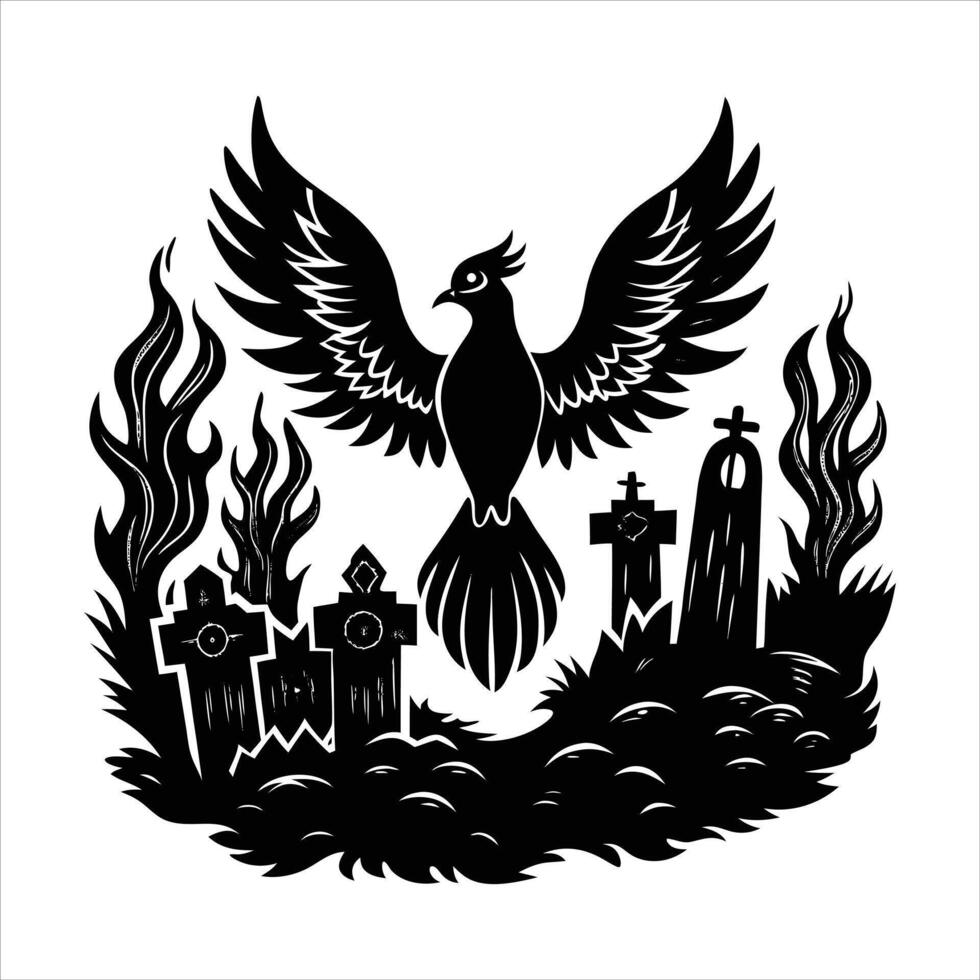 phoenix reborn in a cemetery vector
