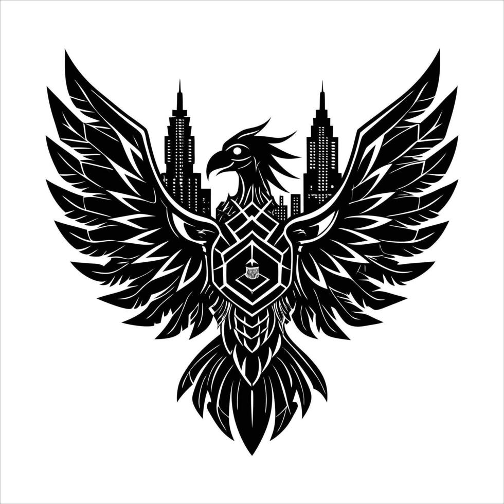 cybernetic phoenix in a dystopian vector