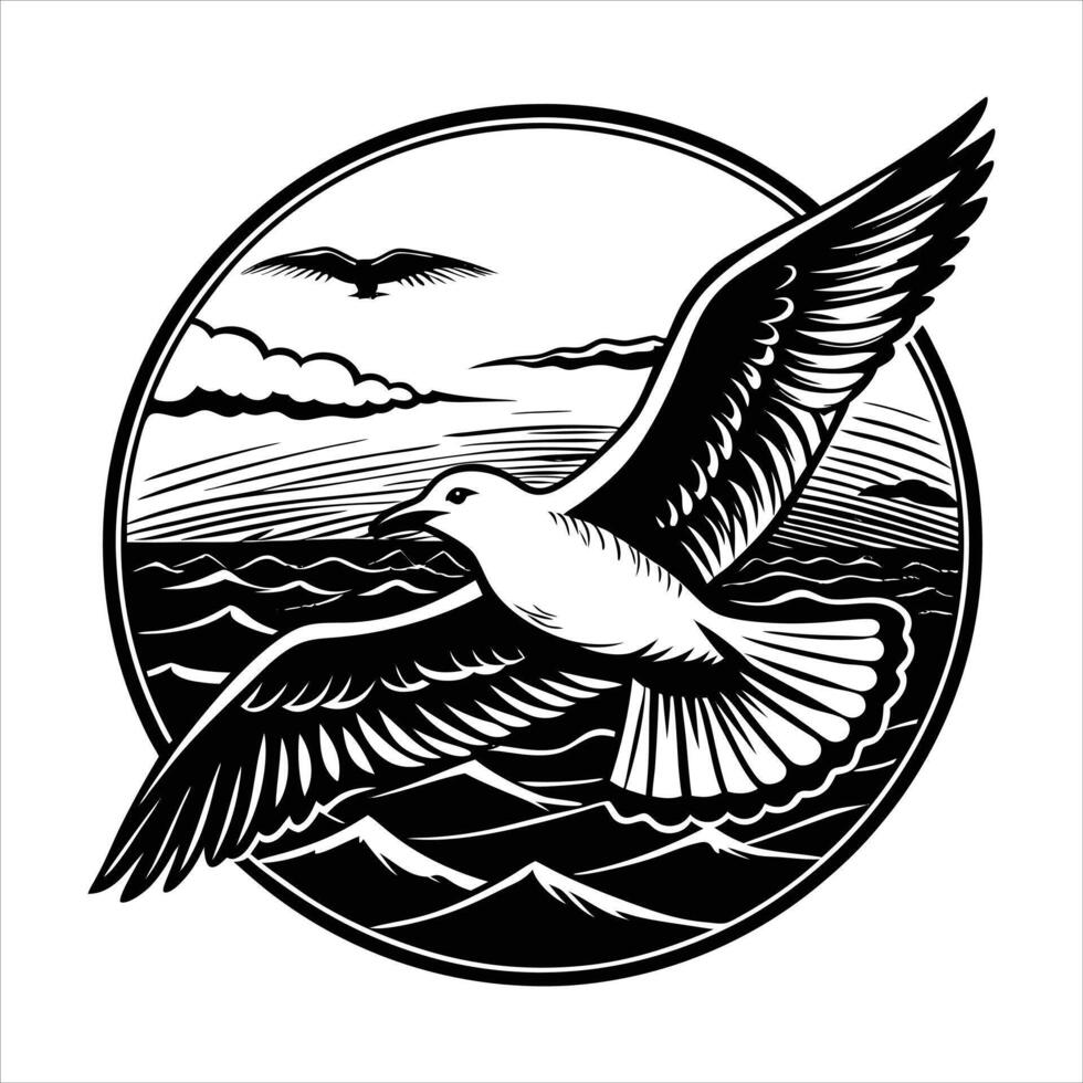 Eagle Flying Ocean Sunset vector