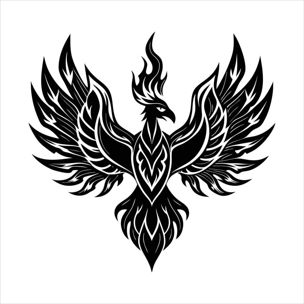 Cybernetic phoenix logo with neon flames vector