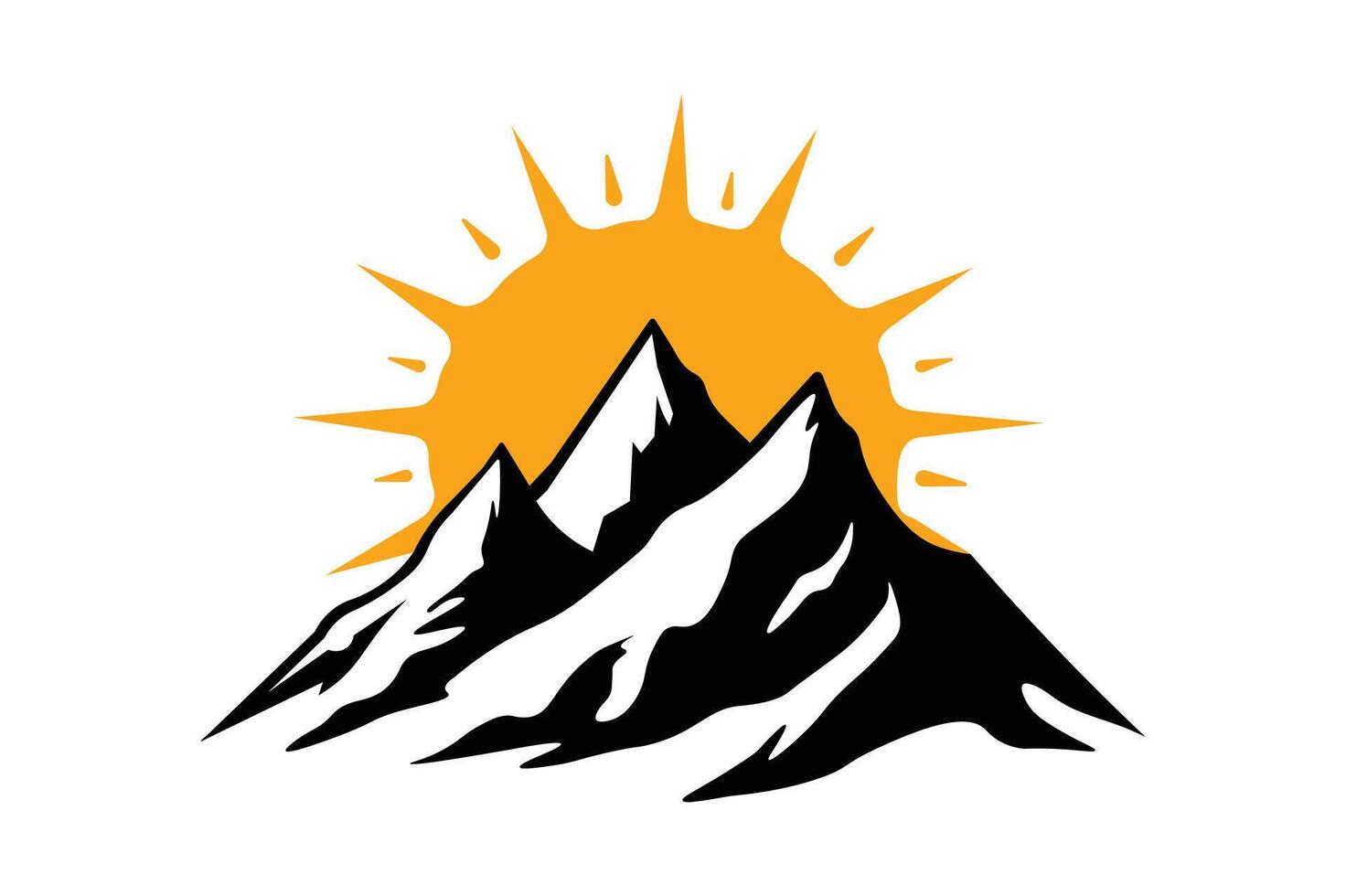 Sun Behind Mountains Logo Art, mountain peak sunrise logo , mountain landscape with sun vector