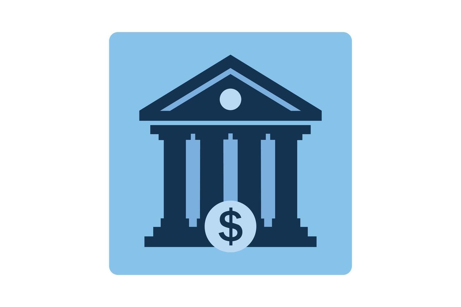 Financial institution icon with dollar symbol, finance bank building icon, money bank building illustration, bank account icon vector