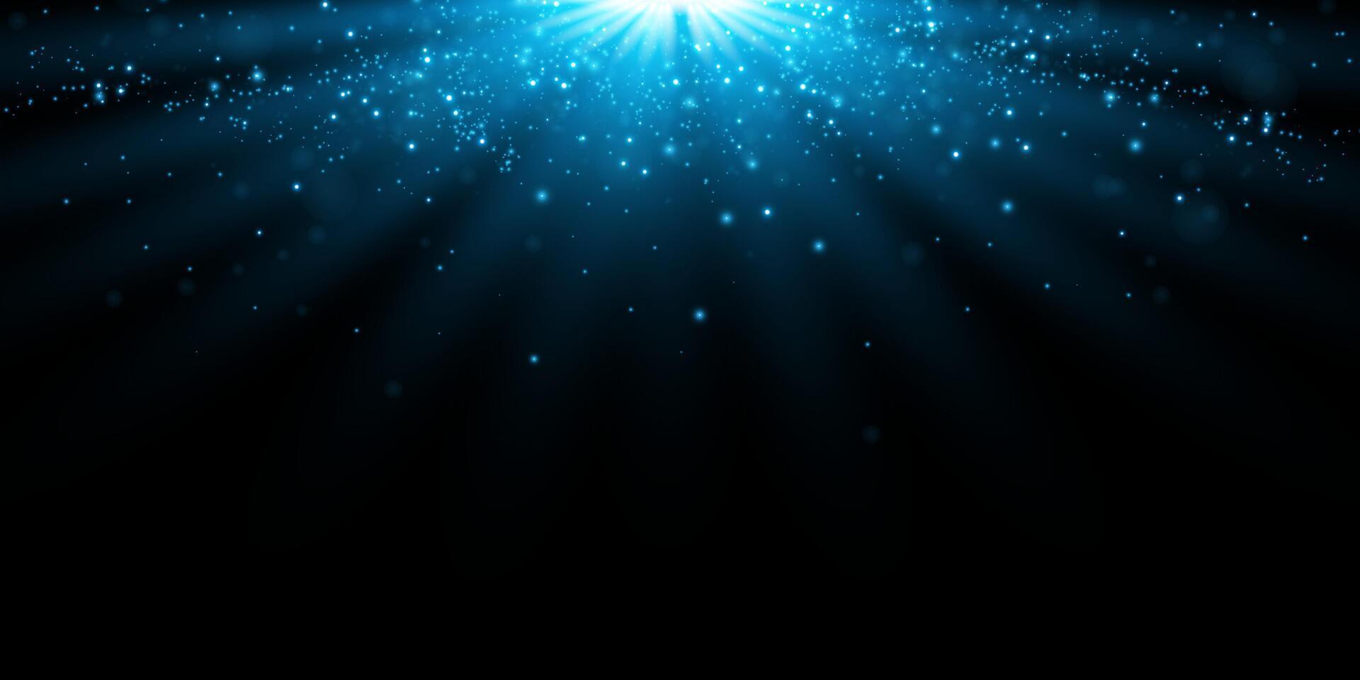 Stunning and Beautiful Blue Light Rays with Sparkles shining on a Deep Dark Background, creating a mesmerizing effect vector