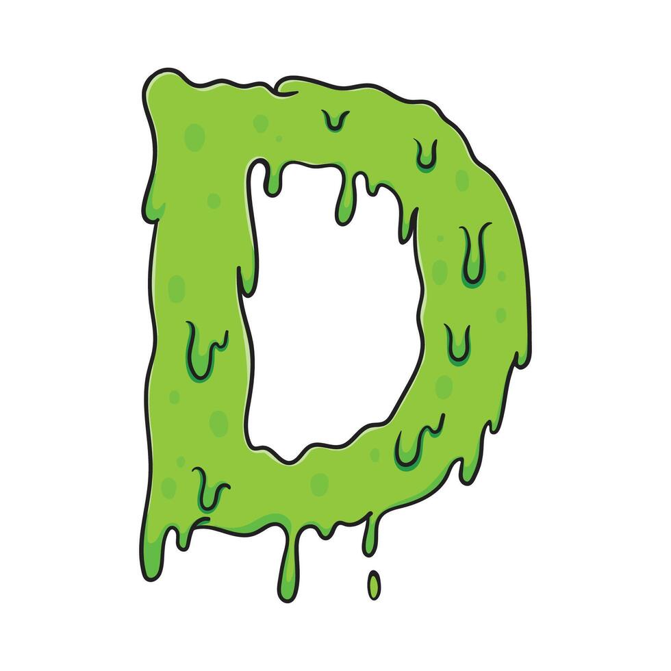 Slime Green Letter D Gooey Dripping Cartoon Font vector