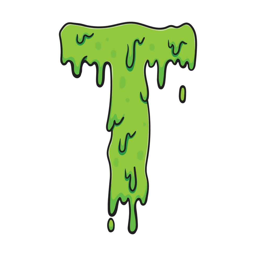 Slime Green Letter T - Gooey Dripping Cartoon Font vector