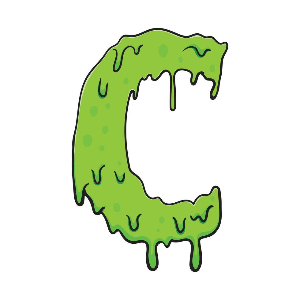 Slime Green Letter C Gooey Dripping Cartoon Font vector