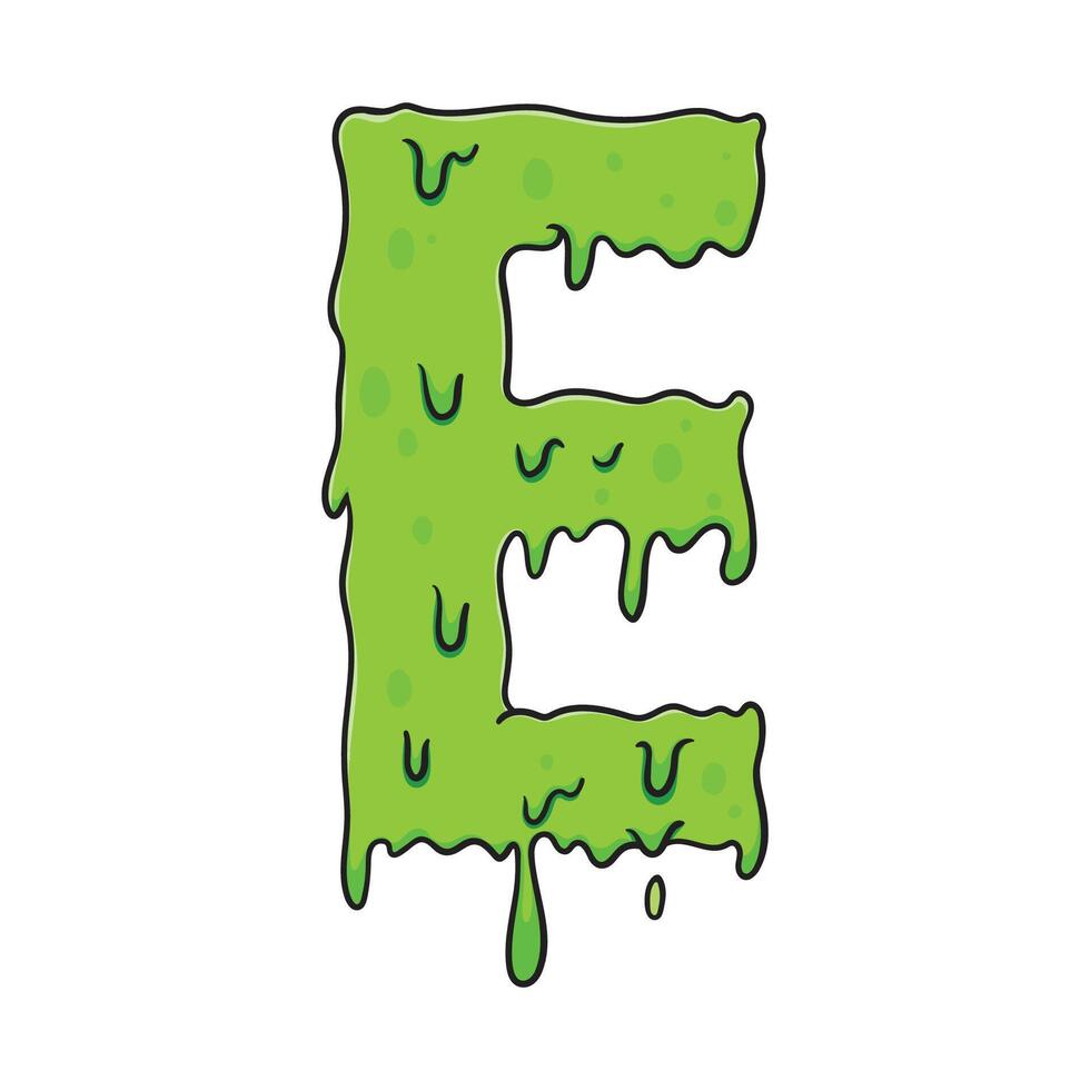 Slime Green Letter E Gooey Dripping Cartoon Font vector