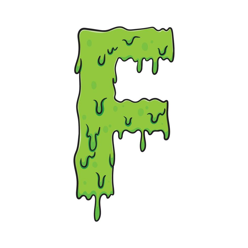 Slime Green Letter F Gooey Dripping Cartoon Font vector