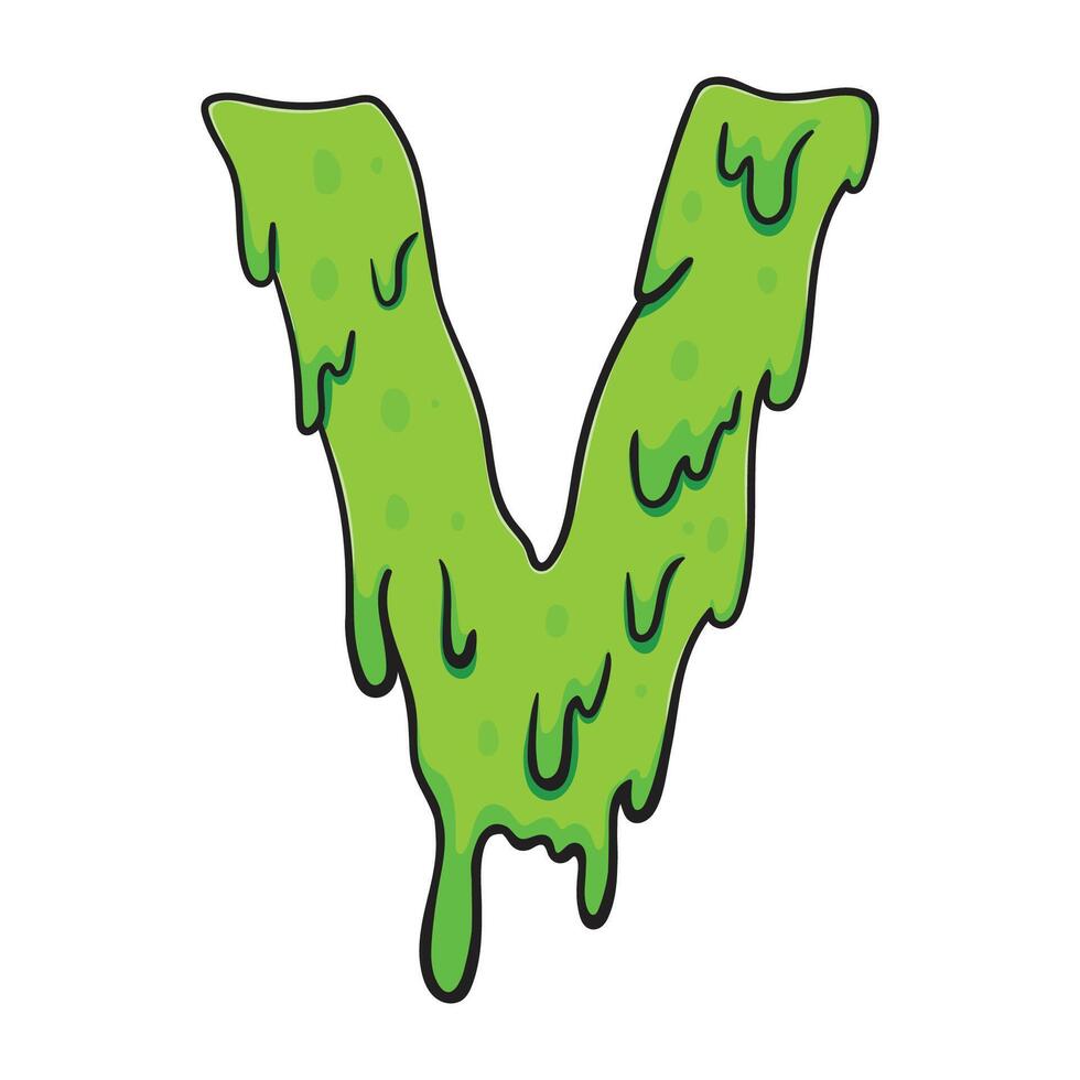 Slime Green Letter V Gooey Dripping Cartoon Font vector