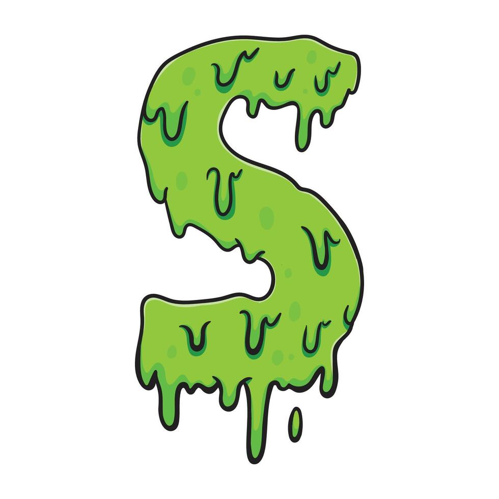 Slime Green Letter S Gooey Dripping Cartoon Font vector