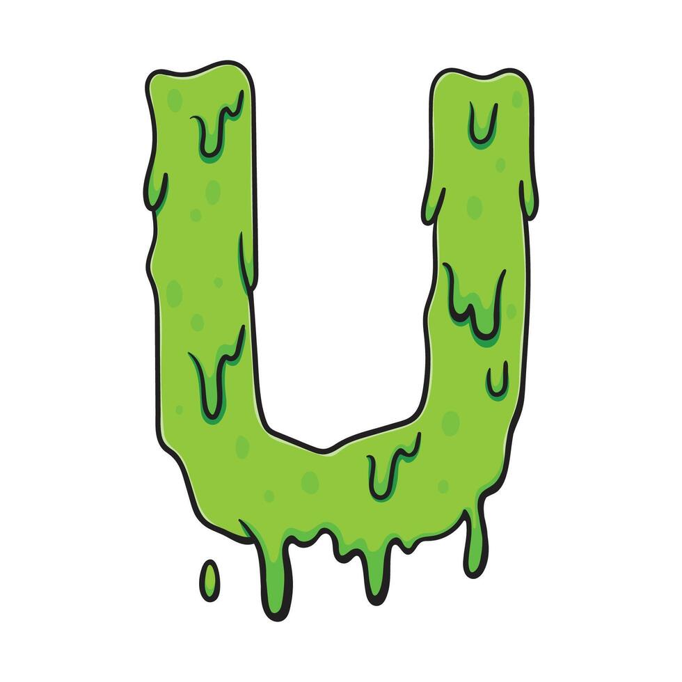 Slime Green Letter U Gooey Dripping Cartoon Font vector