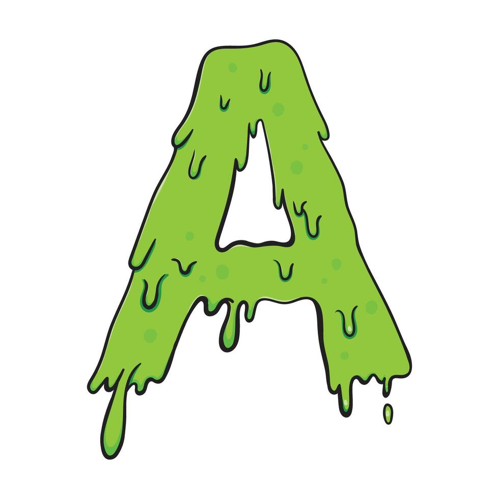 Slime Green Letter A - Gooey Dripping Cartoon Font vector
