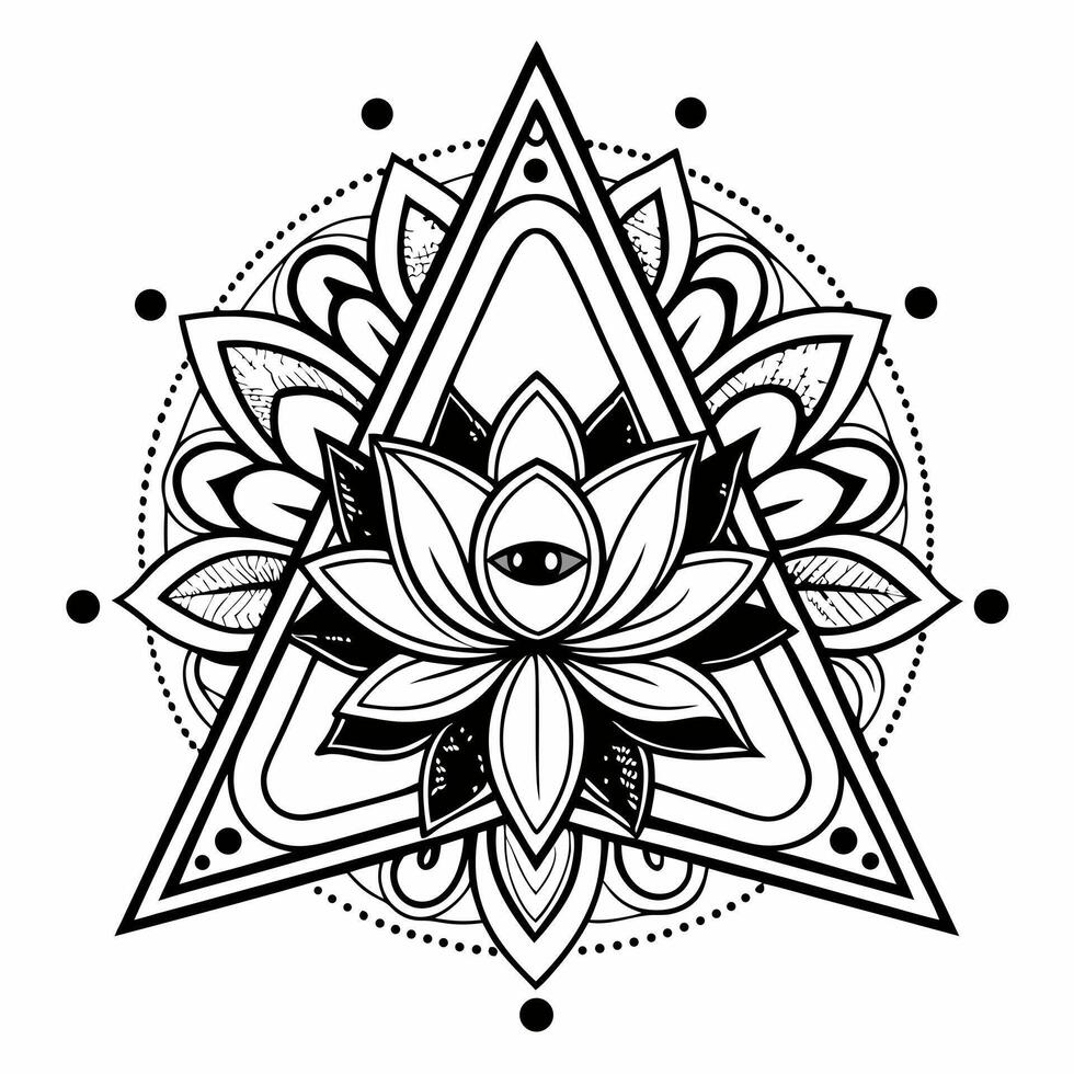 a black and white drawing of a lotus flower design vector