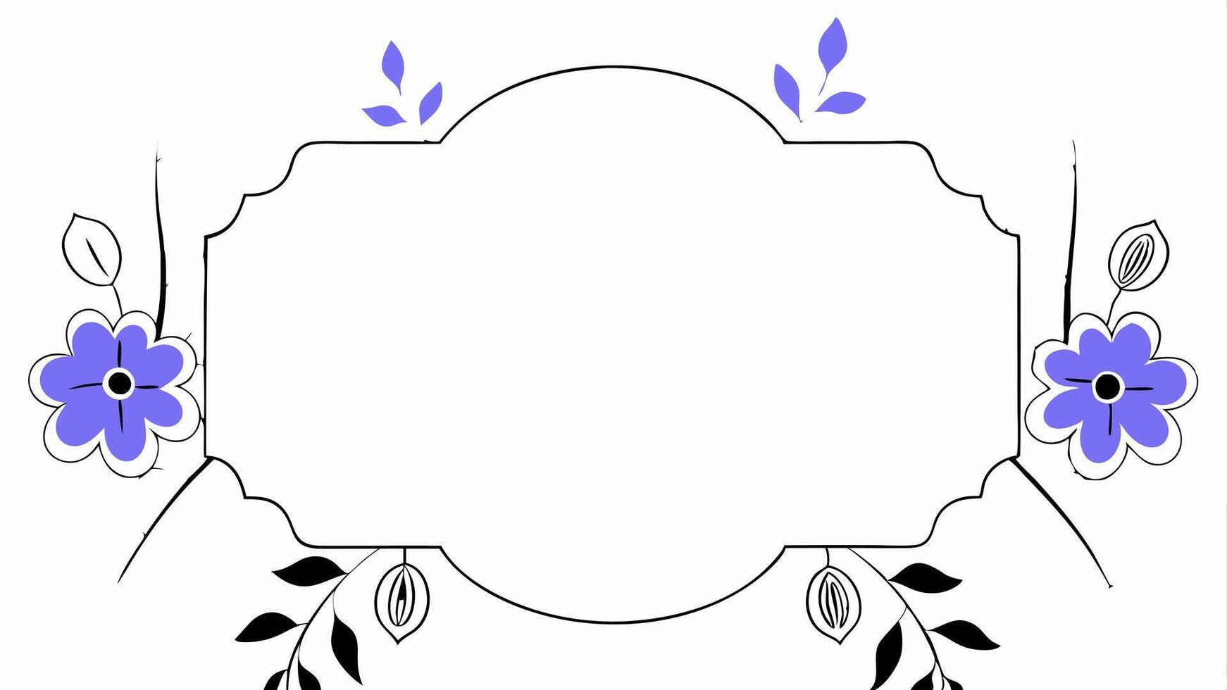 a flower frame with a white border and purple flowers vector